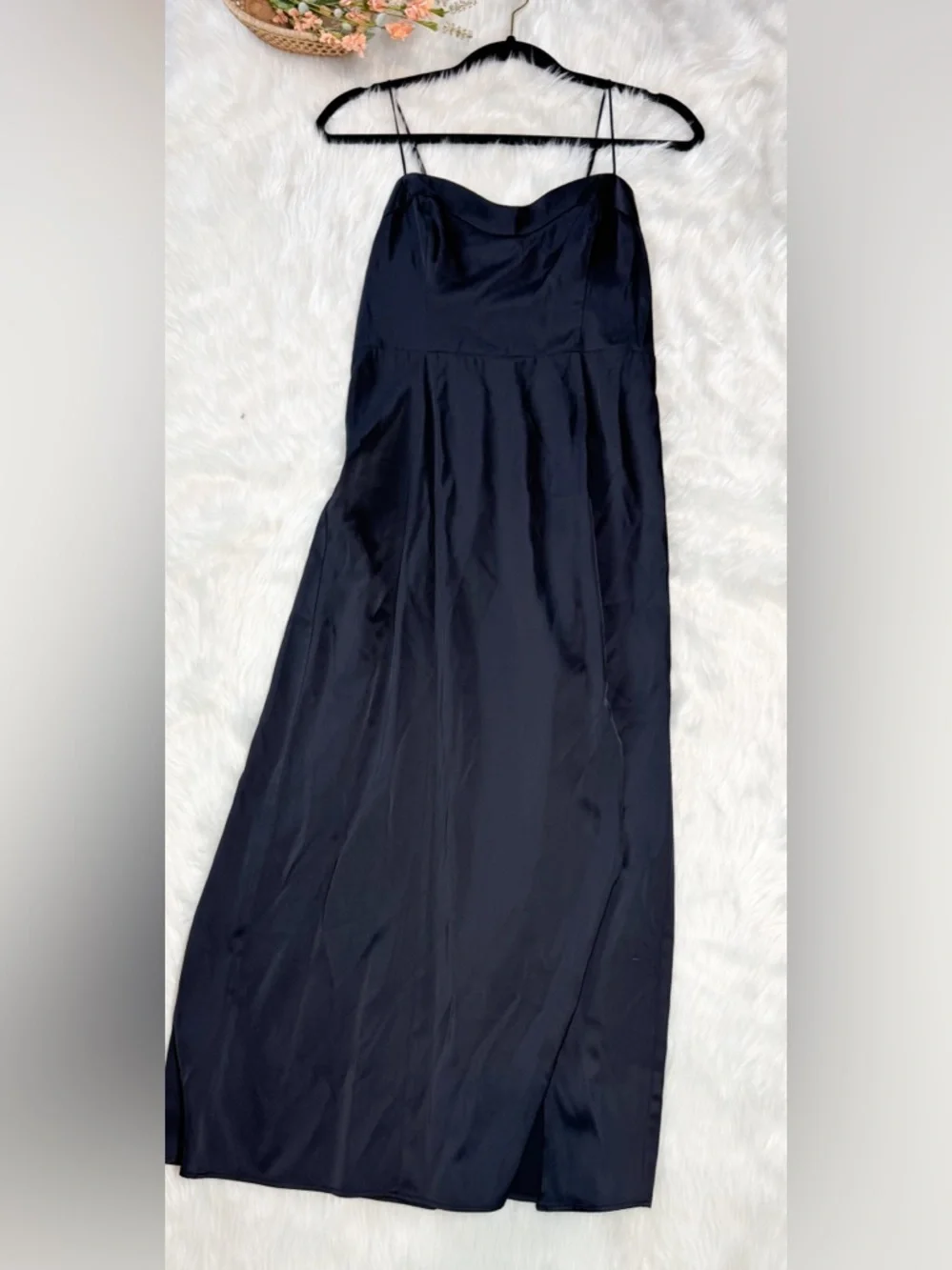 Abercrombie & Fitch Black Satin Maxi Dress Small Slit Evening Classic Minimalist